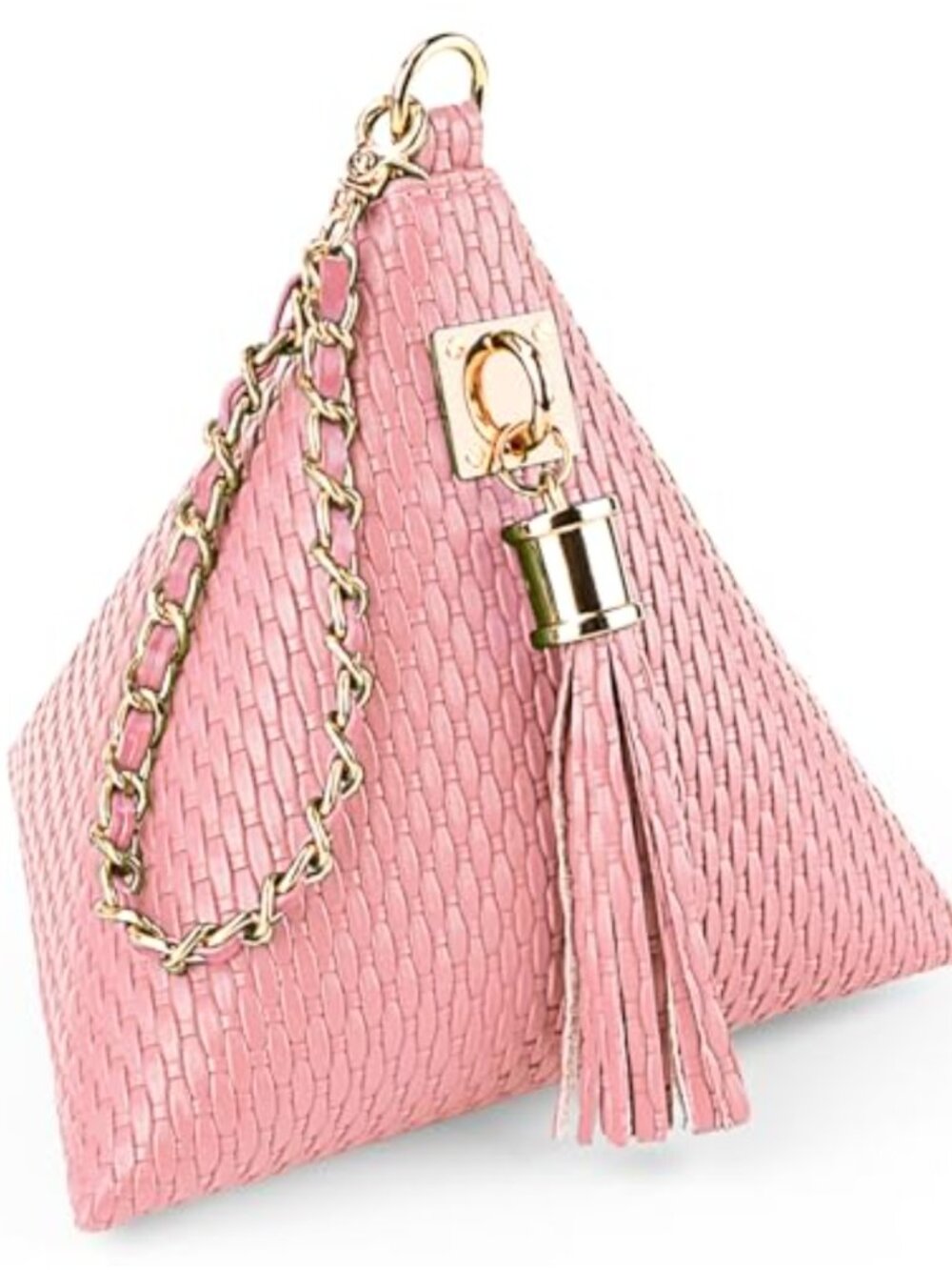 Faux Leather Triangle Wristlet Clutch With Detachable Strap & Tassel